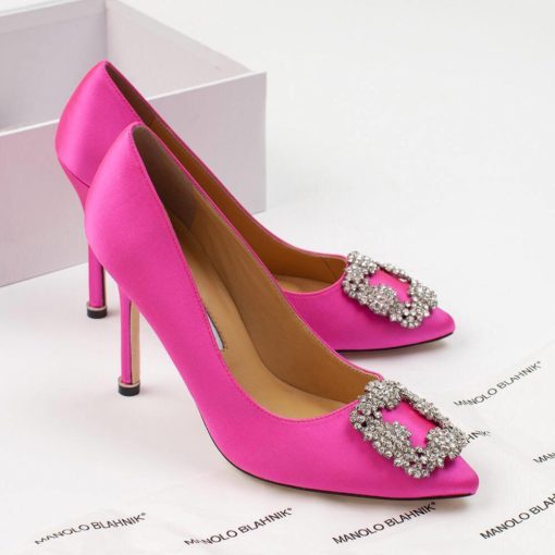 Атласные женские туфли Manolo Blahnik Hangisi 9.5 см каблук розовые - фото 1