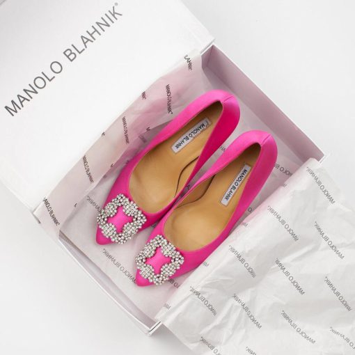 Атласные женские туфли Manolo Blahnik Hangisi 9.5 см каблук розовые - фото 4