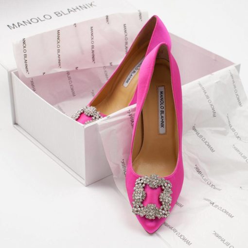 Атласные женские туфли Manolo Blahnik Hangisi 9.5 см каблук розовые - фото 3