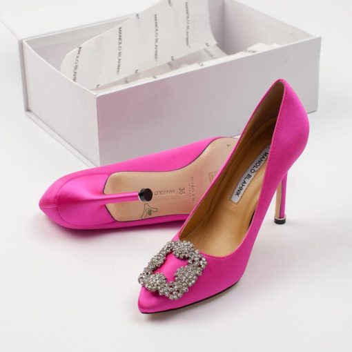 Атласные женские туфли Manolo Blahnik Hangisi 9.5 см каблук розовые - фото 2