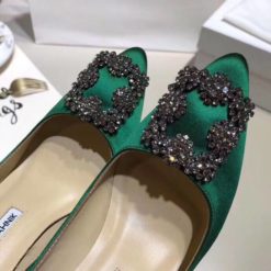 Атласные женские туфли Manolo Blahnik Hangisi 9.5 см каблук зеленые