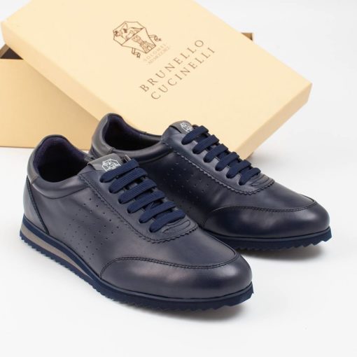 Мужские кроссовки Brunello Cucinelli Full-Grain Leather Dark Blue - фото 1