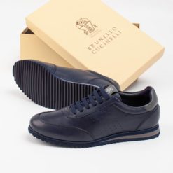Мужские кроссовки Brunello Cucinelli Full-Grain Leather Dark Blue