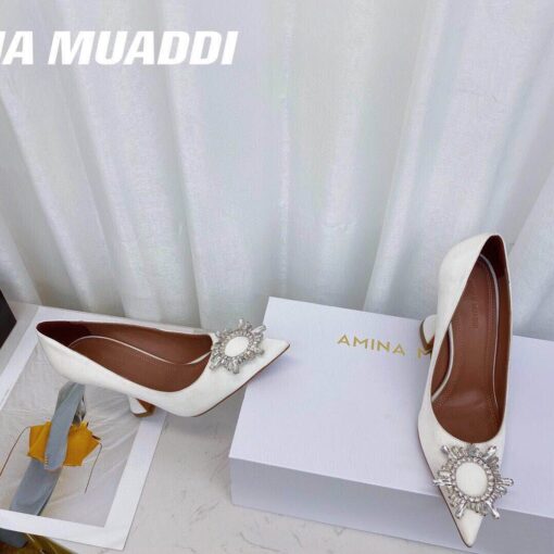 Туфли-босоножки женские кожаные Amina Muaddi M94905 белые премиум-люкс - фото 5