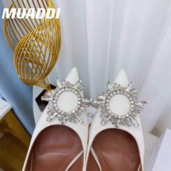Туфли-босоножки женские кожаные Amina Muaddi M94905 белые премиум-люкс