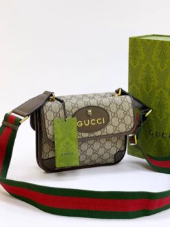 Женская сумка Gucci из канвы с кожаной окантовкой 22/17 см - фото 11