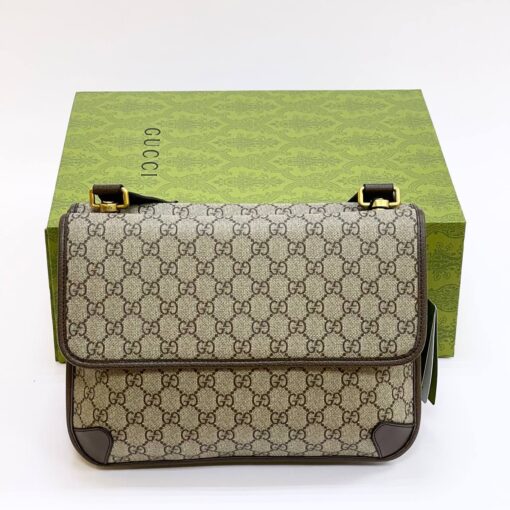 Женская сумка Gucci из канвы с кожаной окантовкой 22/17 см - фото 6