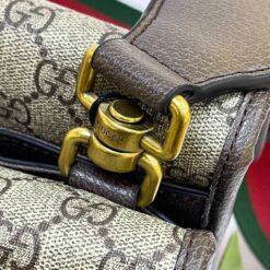 Женская сумка Gucci из канвы с кожаной окантовкой 22/17 см