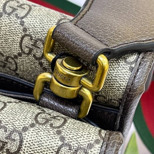 Женская сумка Gucci из канвы с кожаной окантовкой 22/17 см - фото 3