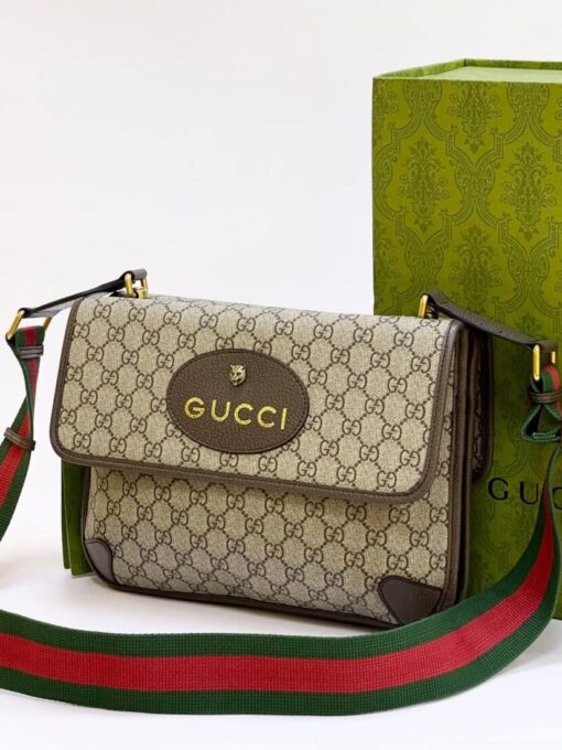Женская сумка Gucci из канвы с кожаной окантовкой 30/21 см - фото 1
