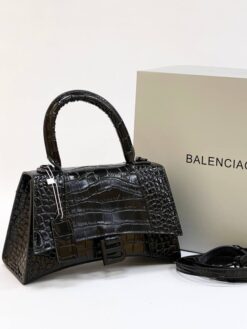 Женская кожаная сумка Balenciaga Hourglass чёрная 23/14 см