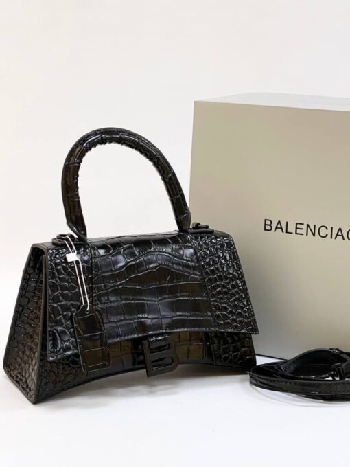 Женская кожаная сумка Balenciaga Hourglass чёрная 23/14 см - фото 1