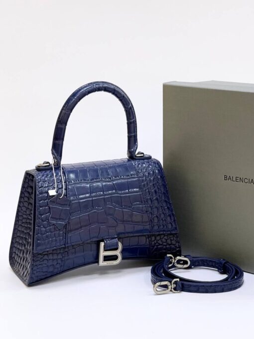 Женская кожаная сумка Balenciaga Hourglass синяя 23/14 см - фото 1