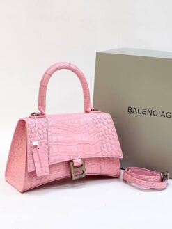 Женская кожаная сумка Balenciaga Hourglass розовая 23/14 см