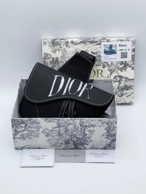 Кожаная сумка Christian Dior Saddle Unisex BA12553-3 черная 27/20/5 см - фото 5