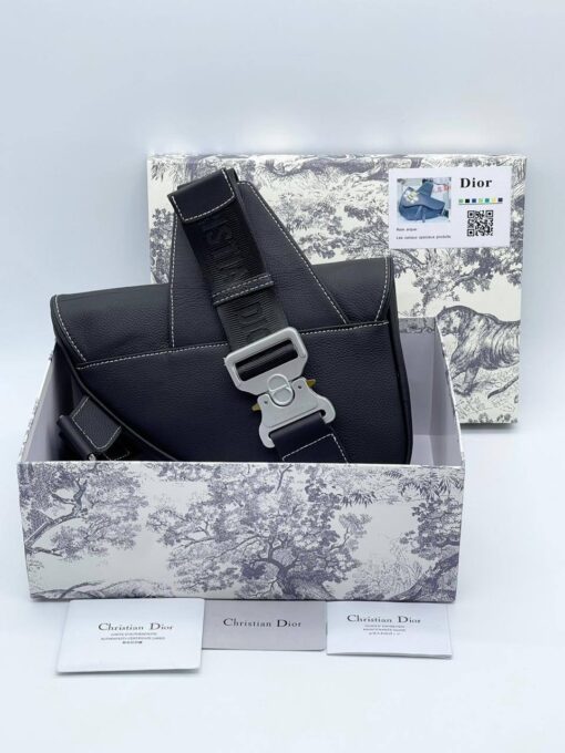 Кожаная сумка Christian Dior Saddle Unisex BA12553-3 черная 27/20/5 см - фото 4
