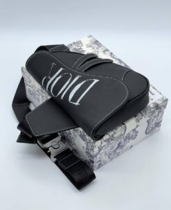 Кожаная сумка Christian Dior Saddle Unisex BA12553-3 черная 27/20/5 см