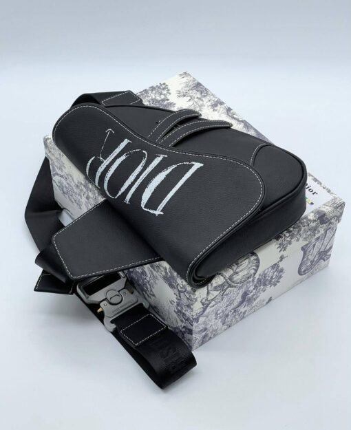 Кожаная сумка Christian Dior Saddle Unisex BA12553-3 черная 27/20/5 см - фото 2
