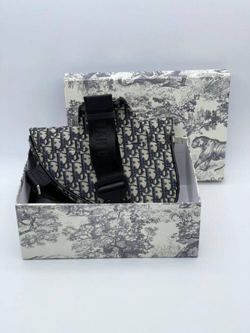 Жаккардовая сумка Christian Dior Saddle Unisex BA12553-0 черная 27/20/5 см - фото 5