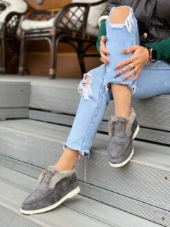 Ботинки женские зимние Лоро Пиано 99256 Grey Premium