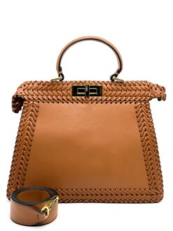Женская кожаная сумка Fendi A101345 коричневая 33:25:13 см