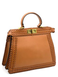 Женская кожаная сумка Fendi A101345 коричневая 33:25:13 см