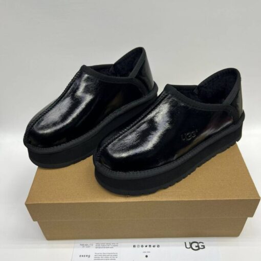 Угги женские UGG Ultra Mini Tasman Platform Leather Black - фото 1