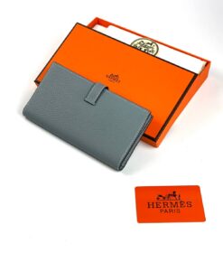 Кожаный бумажник Hermes Premium 17/9 см серый
