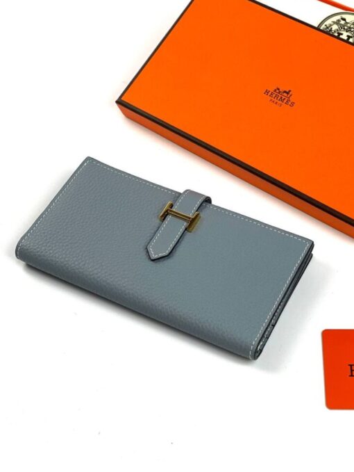 Кожаный бумажник Hermes Premium 17/9 см серый - фото 1