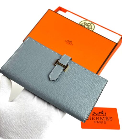 Кожаный бумажник Hermes Premium 17/9 см серый - фото 3