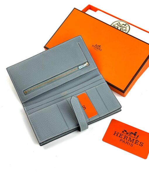 Кожаный бумажник Hermes Premium 17/9 см серый - фото 4