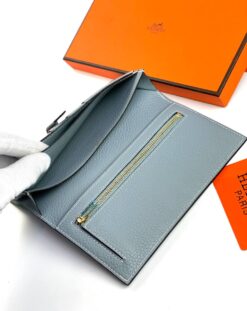 Кожаный бумажник Hermes Premium 17/9 см серый