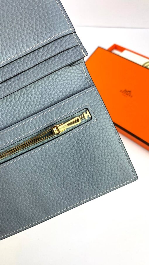 Кожаный бумажник Hermes Premium 17/9 см серый - фото 6
