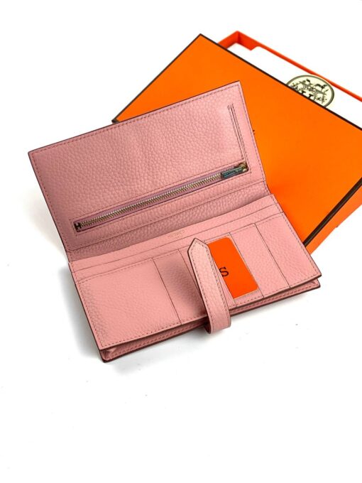 Кожаный бумажник Hermes Premium 17/9 см розовый - фото 3