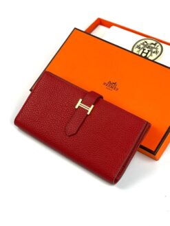 Кожаный бумажник Hermes Premium 17/9 см красный