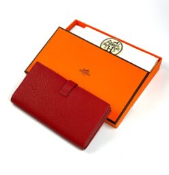 Кожаный бумажник Hermes Premium 17/9 см красный