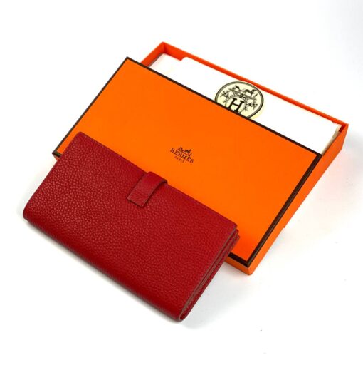 Кожаный бумажник Hermes Premium 17/9 см красный - фото 2