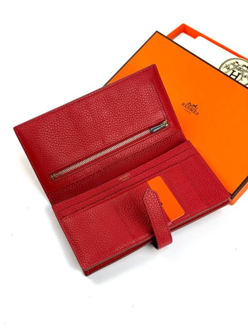 Кожаный бумажник Hermes Premium 17/9 см красный - фото 3