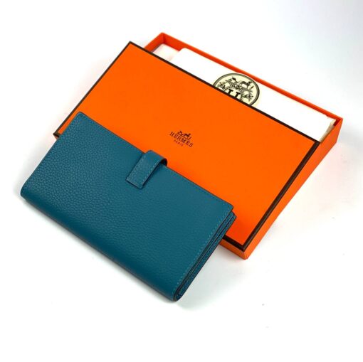 Кожаный бумажник Hermes Premium 17/9 см бирюзовый - фото 2