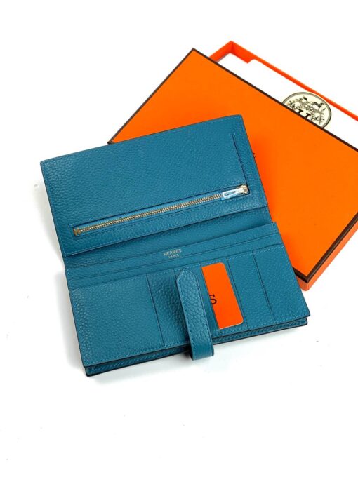 Кожаный бумажник Hermes Premium 17/9 см бирюзовый - фото 3