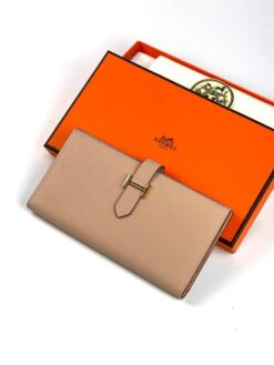 Кожаный бумажник Hermes Premium 17/9 см светло-бежевый - фото 13