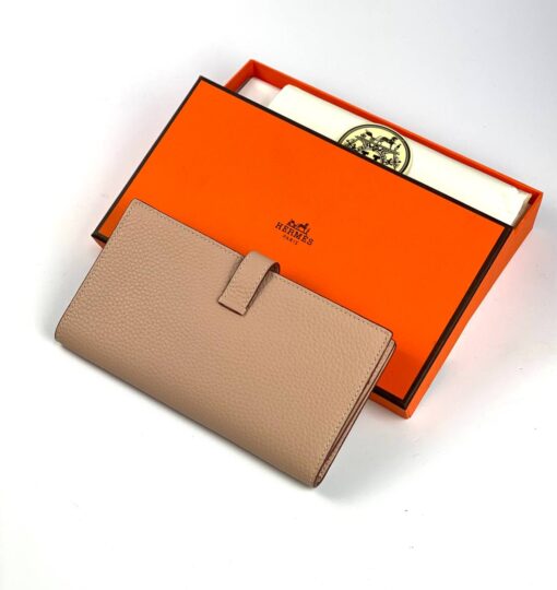 Кожаный бумажник Hermes Premium 17/9 см светло-бежевый - фото 2