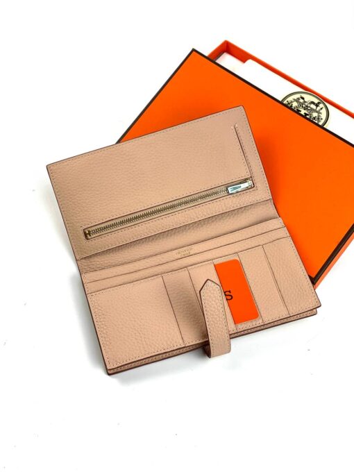 Кожаный бумажник Hermes Premium 17/9 см светло-бежевый - фото 3