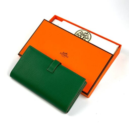 Кожаный бумажник Hermes Premium 17/9 см зеленый - фото 2