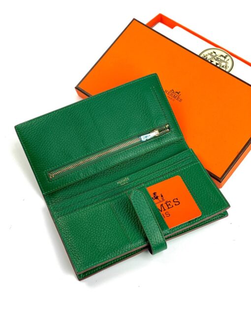 Кожаный бумажник Hermes Premium 17/9 см зеленый - фото 3