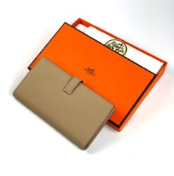 Кожаный бумажник Hermes Premium 17/9 см бежевый