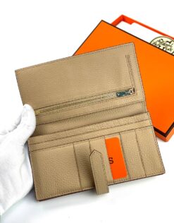 Кожаный бумажник Hermes Premium 17/9 см бежевый