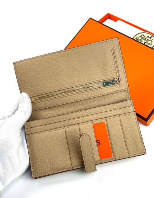 Кожаный бумажник Hermes Premium 17/9 см бежевый - фото 3