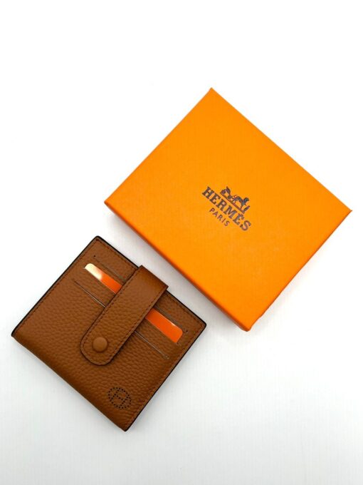 Кожаный бумажник Hermes 10/12 см A103049 коричневый - фото 1