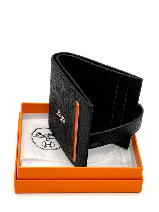 Кожаный бумажник Hermes 10/12 см A103055 чёрный - фото 5